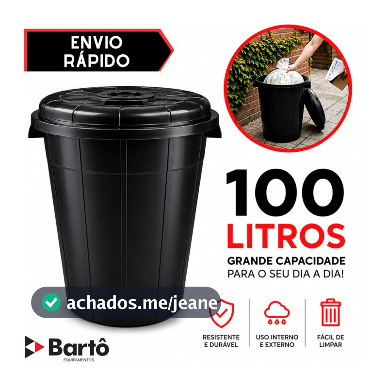 Cesto de Lixo Lixeira Cestão 100 Litros Preto Reforçado
