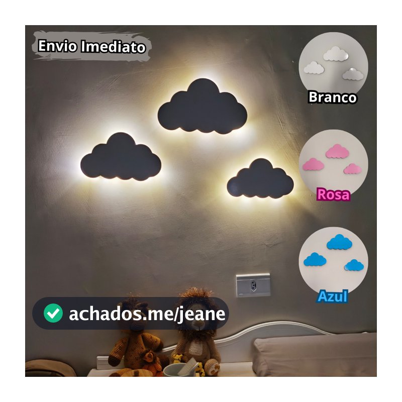 Luminária Nuvem Kit Abajur Infantil com Led fio de fada- Decoração para Quarto infantil