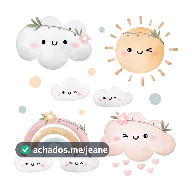 Adesivo De Parede Infantil Nuvem Sol Arco Íris Aquarela Menina Rosa N1
