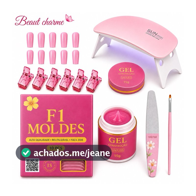 Kit Unha de Gel Completo Polygel Molde F1 Alongamento Unhas Manicure Lixa Pincel