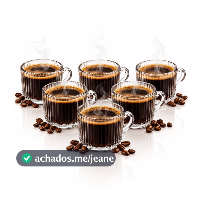 Jogo 6 Xícaras de Vidro 90ml Wolff Lines para Café Expresso Cafezinho Café da Manhã Mesa Posta Bar Cozinha Casa Presente