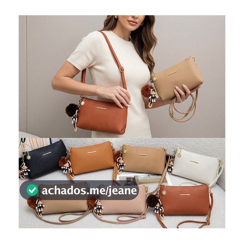 Bolsa Feminina Pequena LACE LORE FZ-7052 Transversal Com Chaveiro Pompom Bolso Traseiro Elegante Versátil
