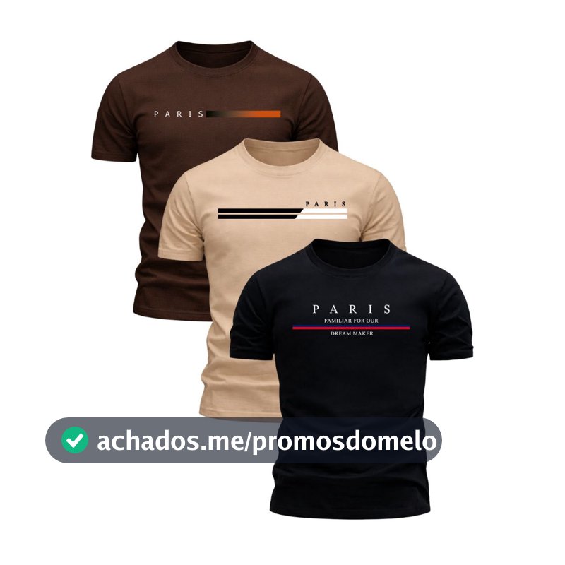 Kit 3 Camiseta Masculina 100% Algodão Fio 30.1 Confortável Varias Cores Envio Imediato Oferta