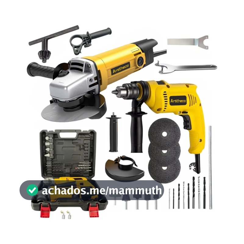 Kit 850w Furadeira de Impacto  e  Lixadeira Esmerilhadeira Angular e Maleta de Transporte Com Acessórios