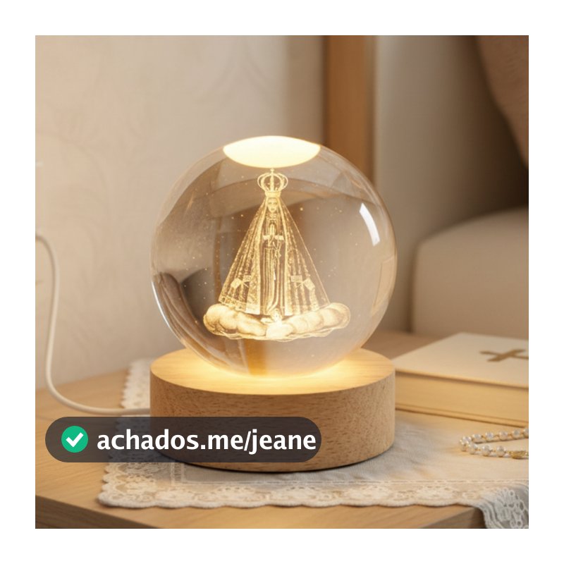 Luminária Religiosa Nossa Senhora Aparecida Cristal Bola 3D LED Abajur De Mesa Com Base Madeira Fé Decoração Católico