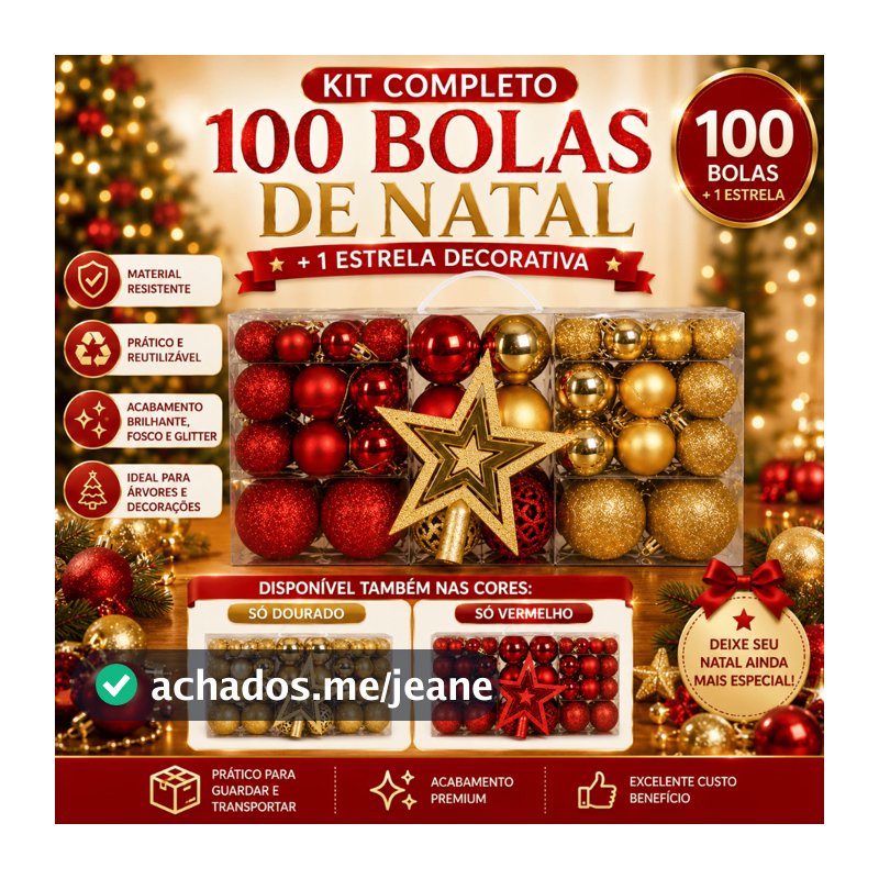 Kit 101 Bolas de Natal Mista Lisas Glitter Decoração Enfeite Árvore de Natal com Ponteira