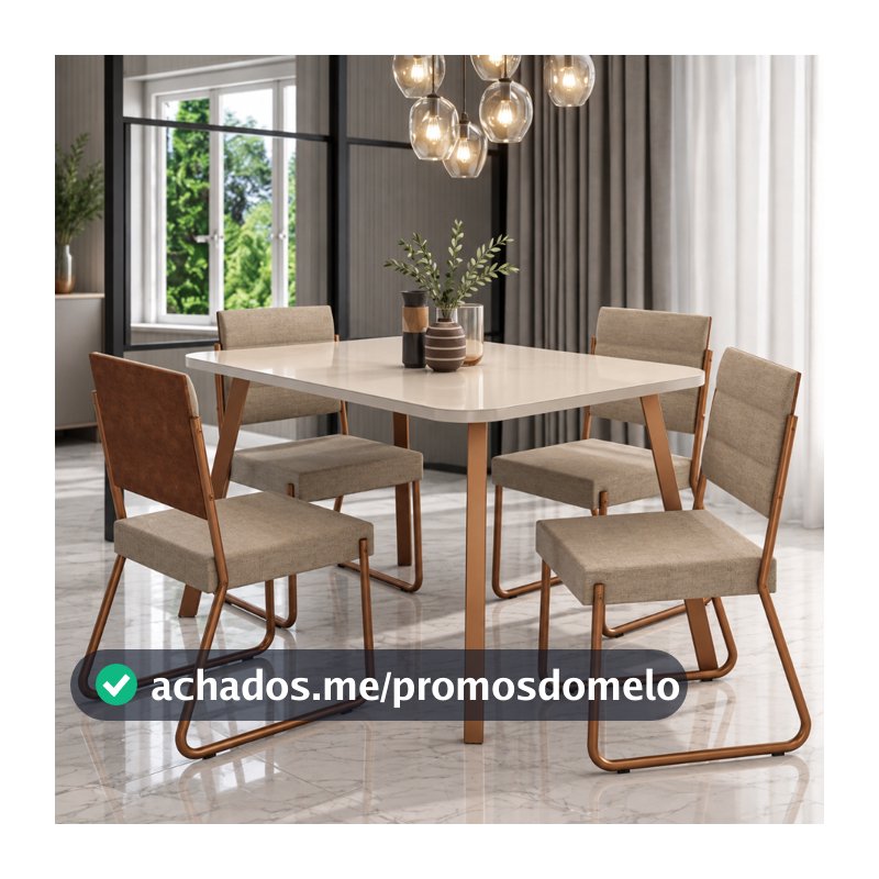 Conjunto Sala de Jantar 4 Cadeiras Accra Carraro Gelo Areia Rosê