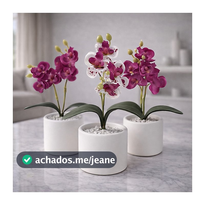 Vasos Decorativos com Orquídea Artificial em Gesso Cerâmico Branco para Sala, Escritório, Casa, Apartamento Decoração