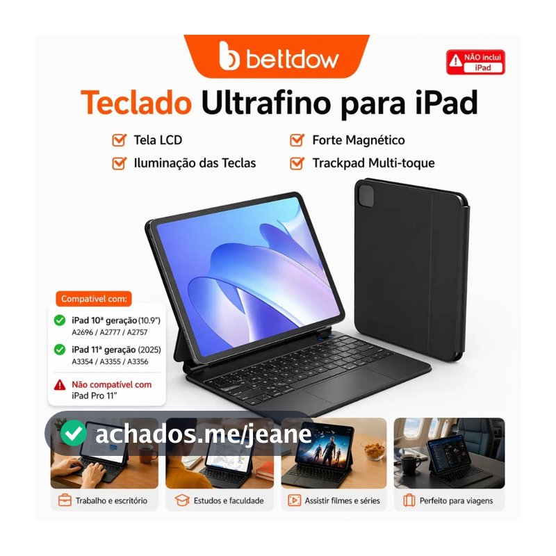 Bettdow Teclado Mágico para ipad A16 2025 Pro 11 Air 4 5 6 10th Gen  Caso Teclado Bluetooth Sem Fio iPad não incluíd