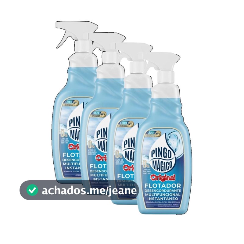 kit 4 Pingo Mágico Original Flotador Desengordurante Limpeza Pesada Instantânea Multiuso Cozinha 500ml