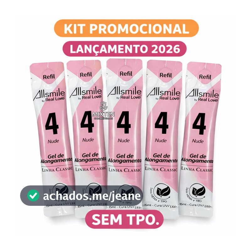 Kit 5 Refil Sachês Gel Linha Classic All Smile By Real Love para Unhas 15ml - Nova Fórmula HEMA FREE Sem TPO
