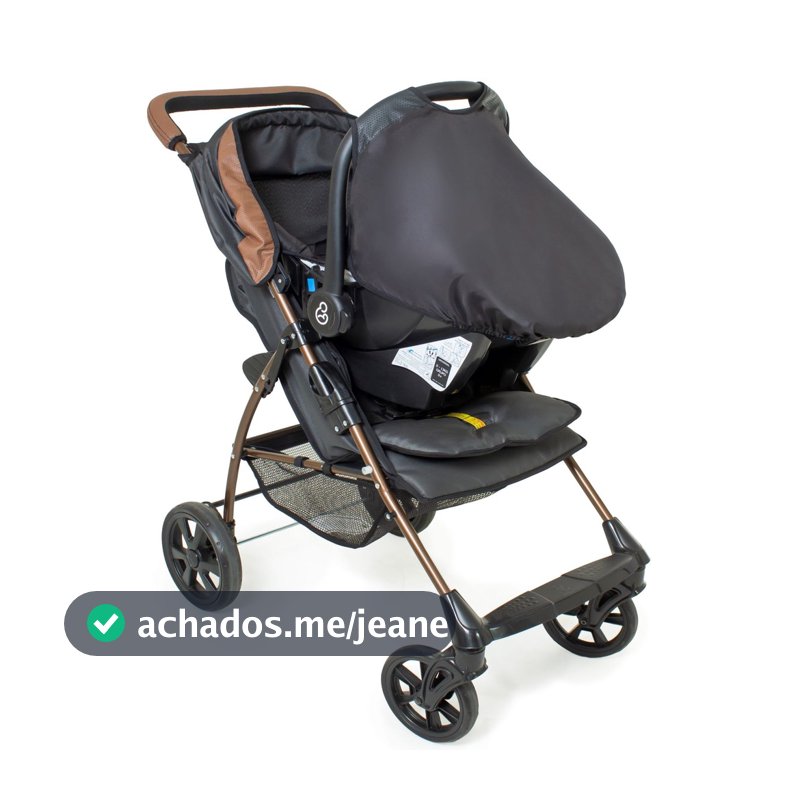 Carrinho Romano Preto Cobre com Bebe Conforto Grid Galzerano