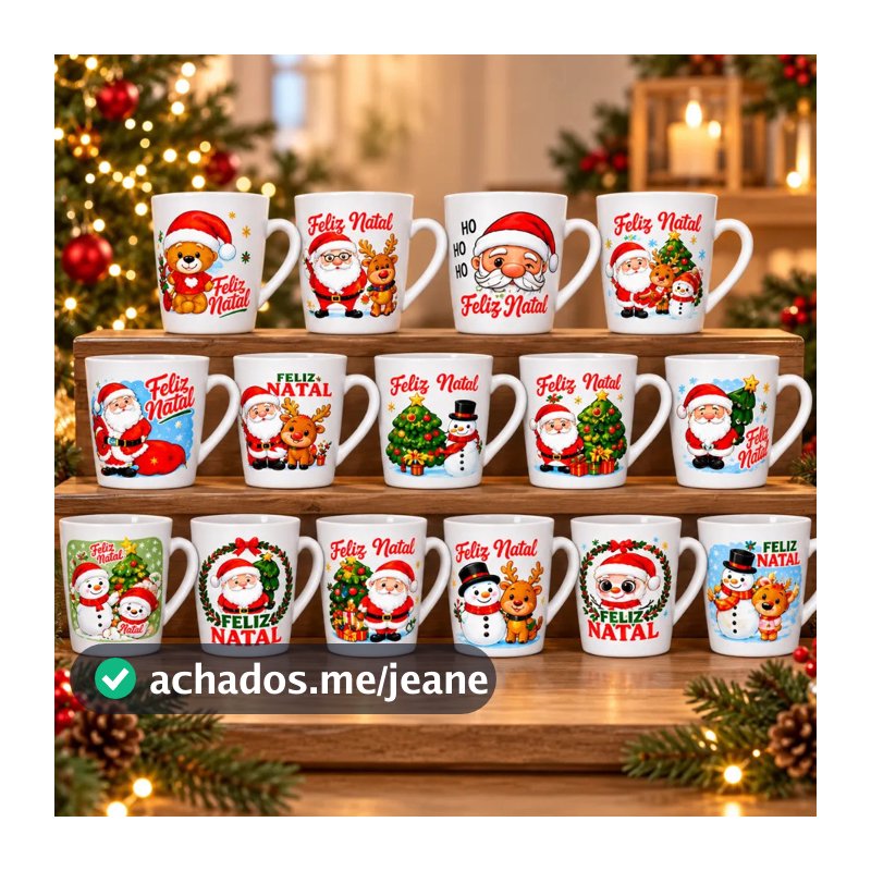 Jogo 15 Xícaras Natalinas Porcelana 120ml Café Chá Tulipa