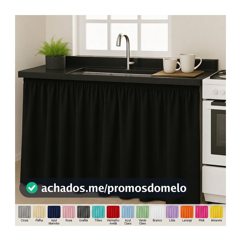 Cortina de Pia Elegante para Cozinha Balcão Tanque 1,40 Metros por 80 cm de Altura