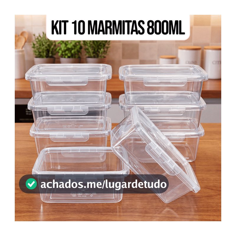 10 Marmitas Potes 800ml Travas Laterais hermeticas - Livres de BPA Alimentos organiza congelador - KAZIVA