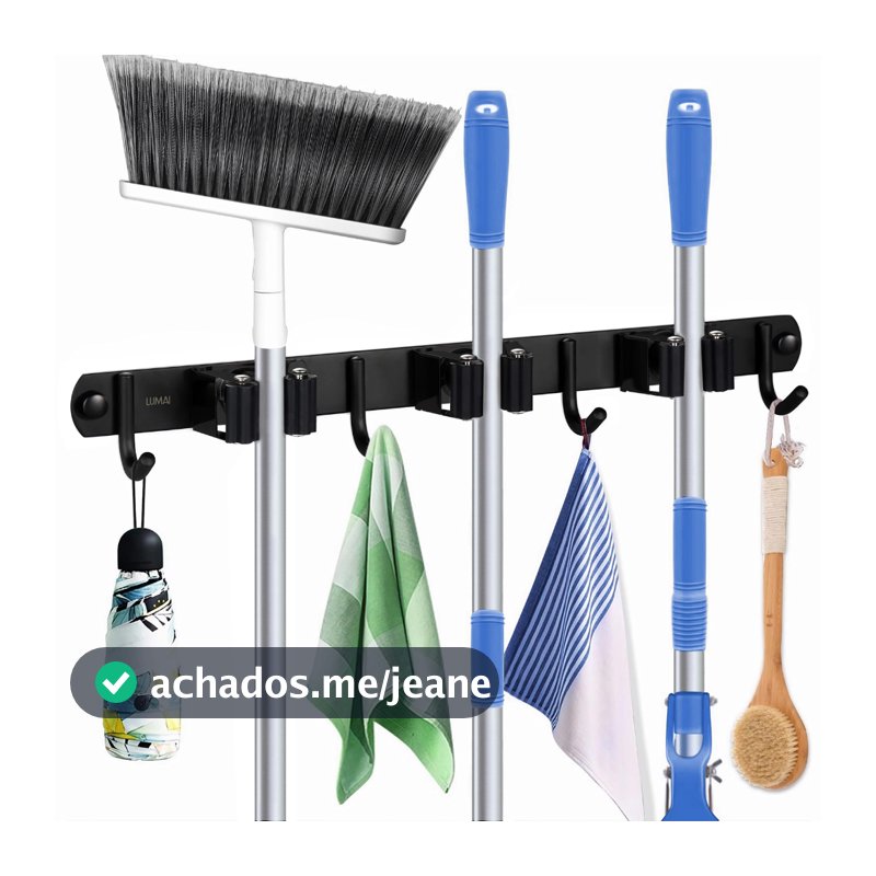 Lumai Suporte Vassoura Parede Inox 304 Pendurador Rodo 7 Ganchos Organizador Porta Vassouras