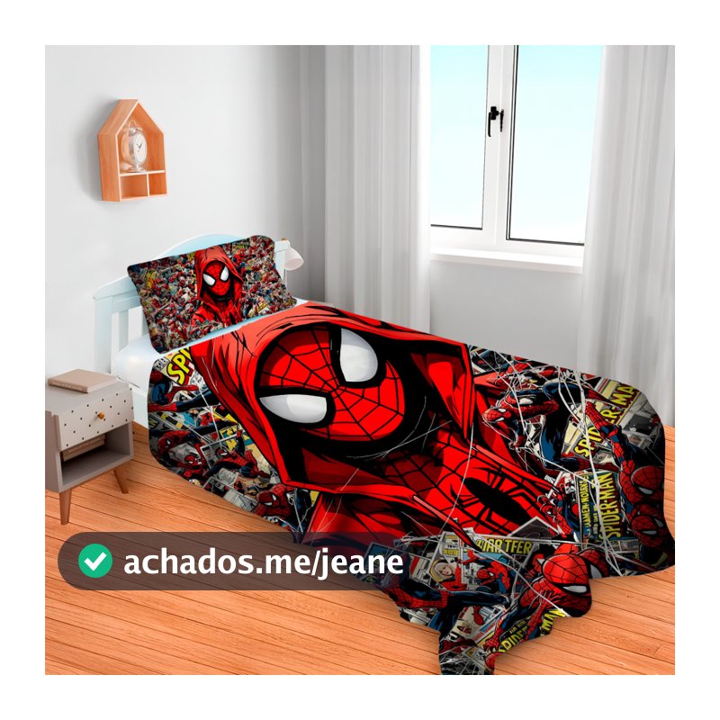 Lençol Cobre Leito Solteiro e Fronha Homem Aranha Criança