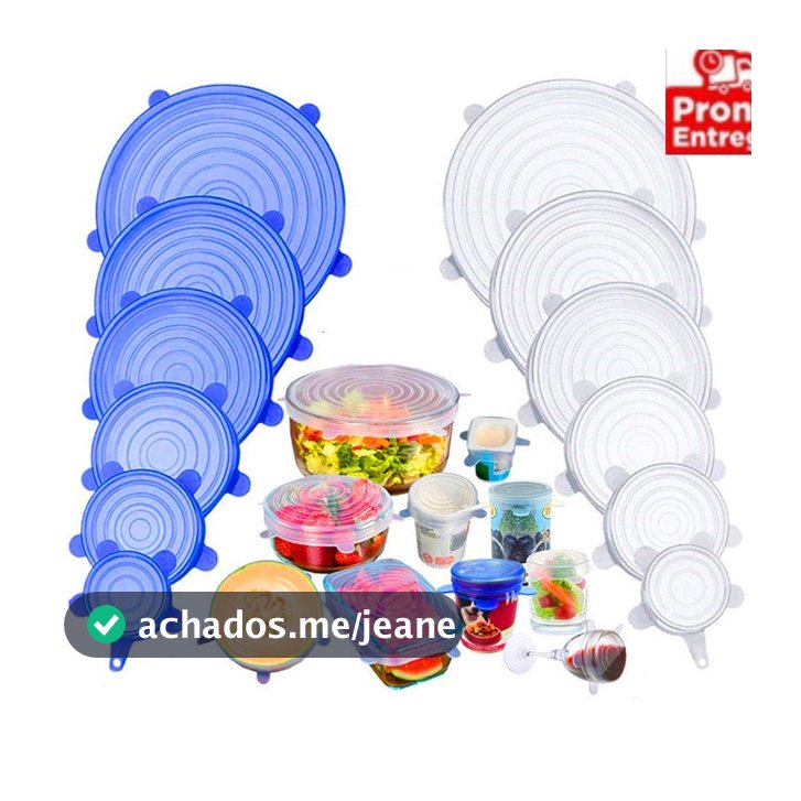 Kit 6 Tampas Panela Silicone Universal Reutilizável Elástica Tampas Silicone Cozinha Geladeira