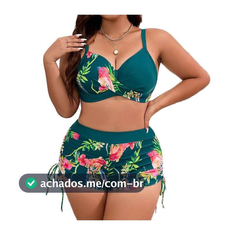 Maiô europeu americano Plus Size/maiô dividido/senhoras de peito grande/impressão de biquíni