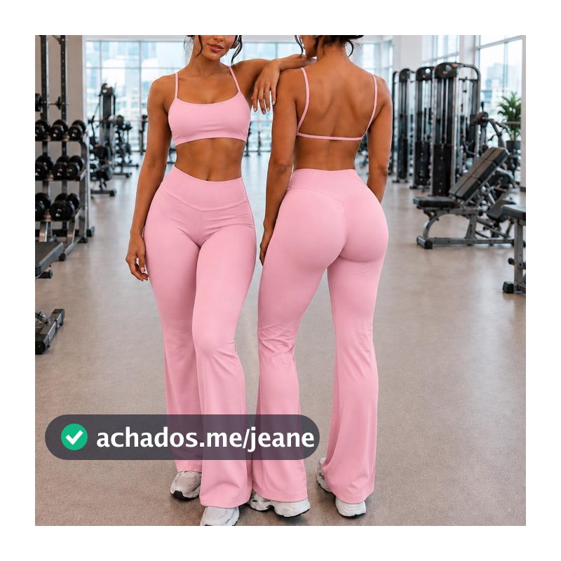 Conjunto de wide leg flare leggin modeladora com top costas nuas de alcinha tecido duplo moda gringa feminina  suplex