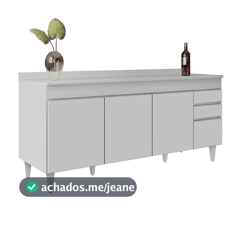 Balcão de Cozinha Gabinete 180cm com Tampo Dallas Branco - Lumil
