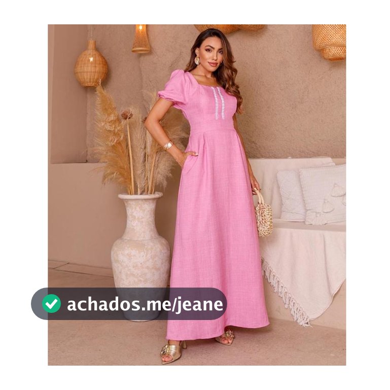 Vestido Longo Feminino Rosa Elegante com Manga Curta