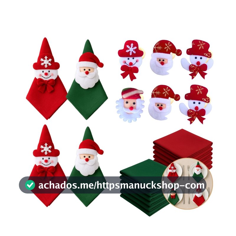 Kit com 4/8 Guardanapo + Argola Anel de Guardanapo Decorativo Mesa Posta Natal