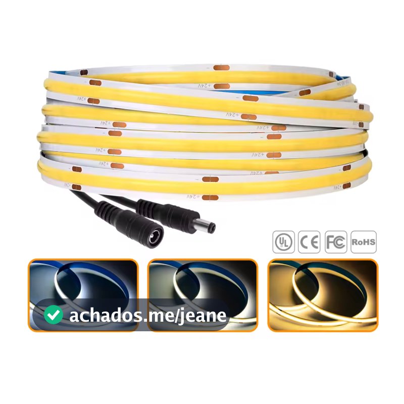 Fita Led Cob 3000k 4000K 6000K 5mts 8mm 320led/480led/M 12v Ip20 Para Perfil