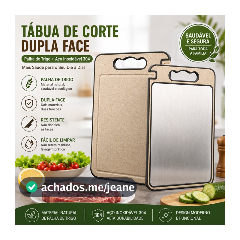 Tábua de Corte Dupla Face Premium de Titânio - Aço Inox de Grau Antibacteriana À Prova De Mofo Alimentício