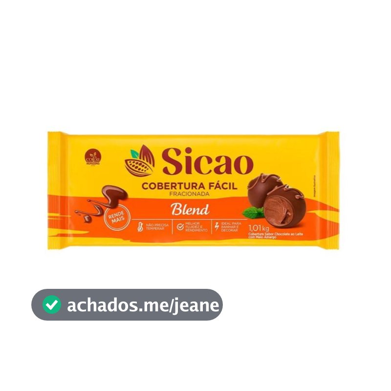 Cobertura Fácil Fracionada Blend Barra 1,01kg Sicao