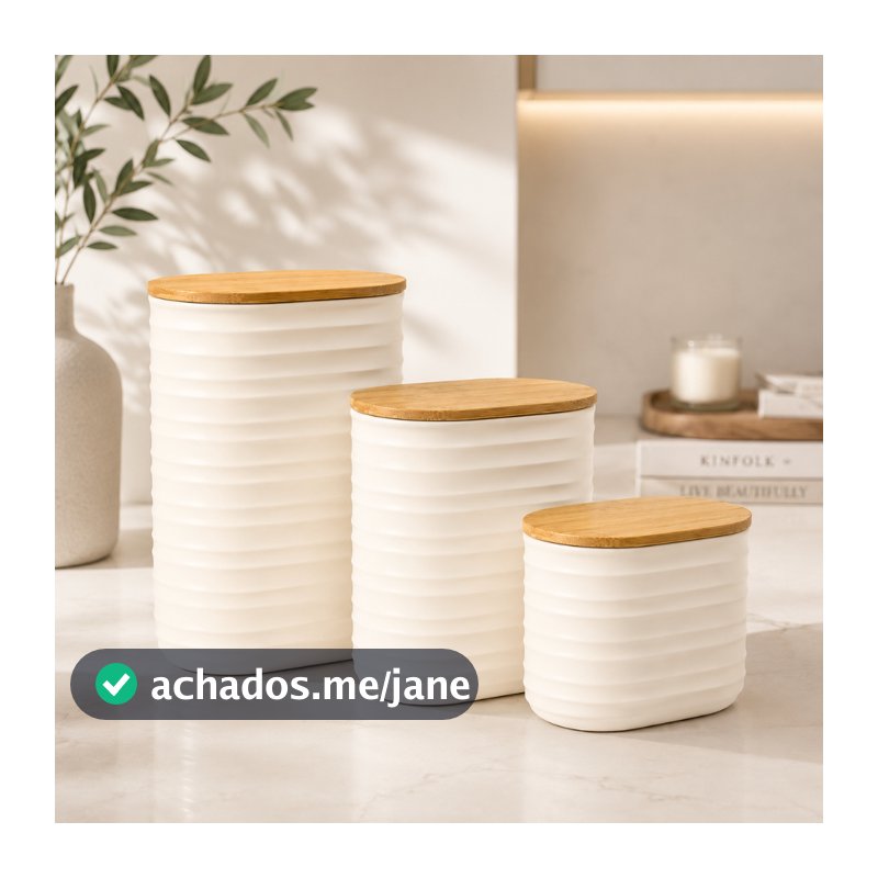 Pote com Tampa de Bambu Plástico Hermético Vedação em Silicone Porta Mantimentos Cozinha