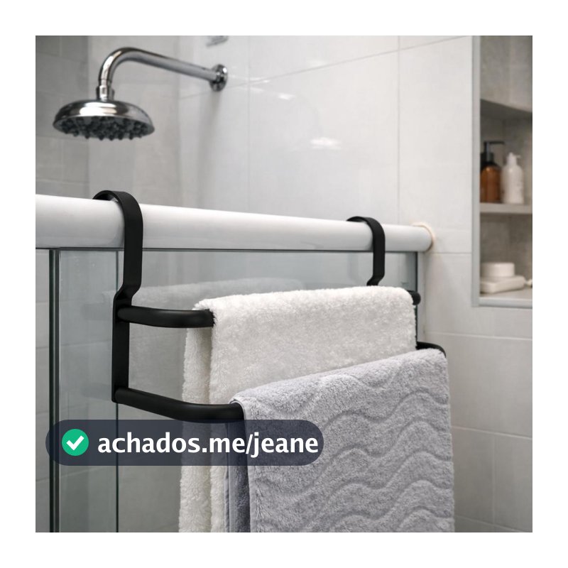 Porta Toalhas Duplo Suporte Toalheiro Para Box Preto Fosco