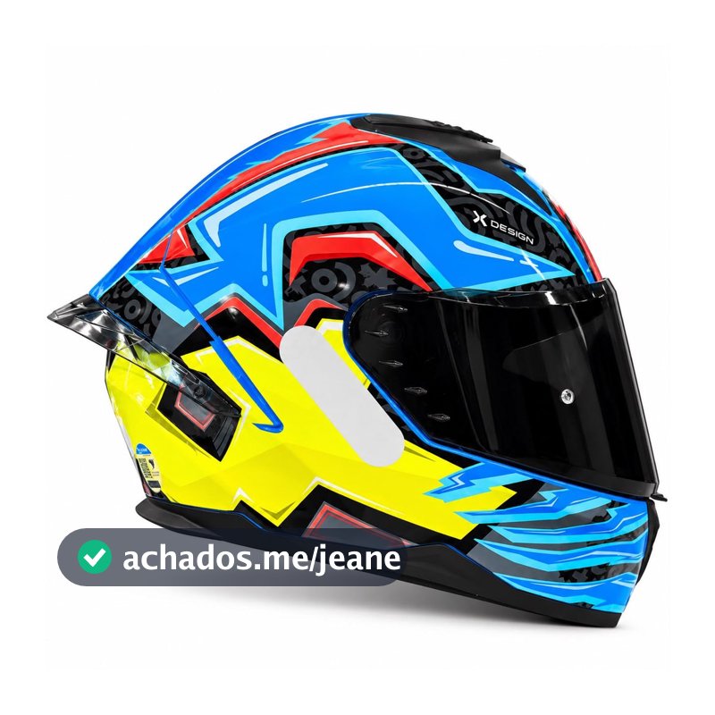 Capacete Texx Raptor Arcade Azul Vermelho Amarelo Brilho + Viseira Fumê e Spoiler