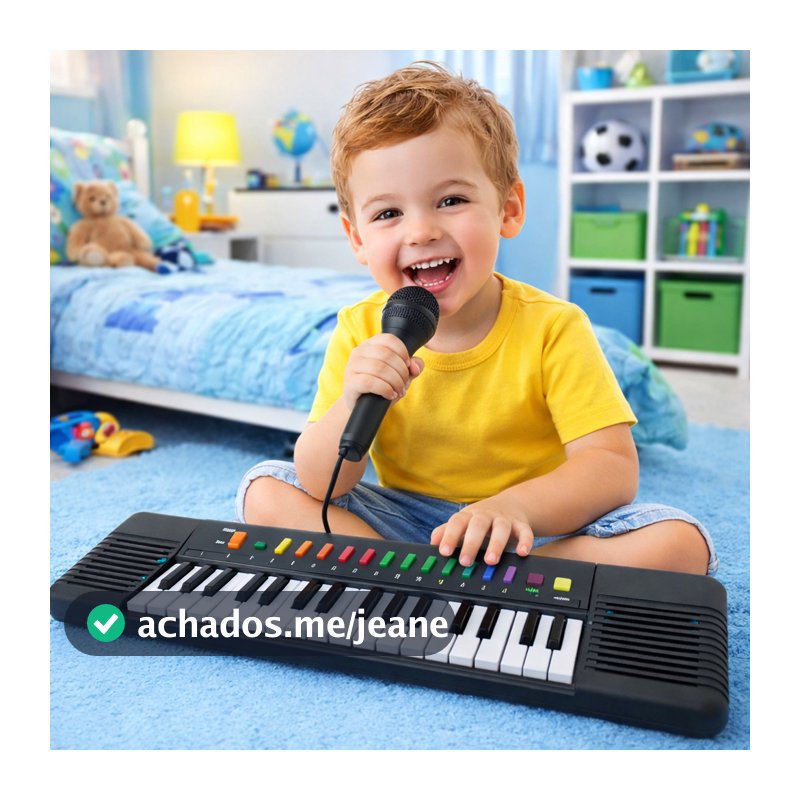 Teclado Piano Musical Infantil + Microfone Karaokê – Brinquedo para Criança e Bebê