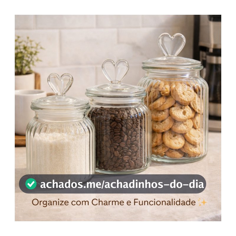 Pote de Vidro Hermético Com Tampa De Coração – Organize Com Amor
