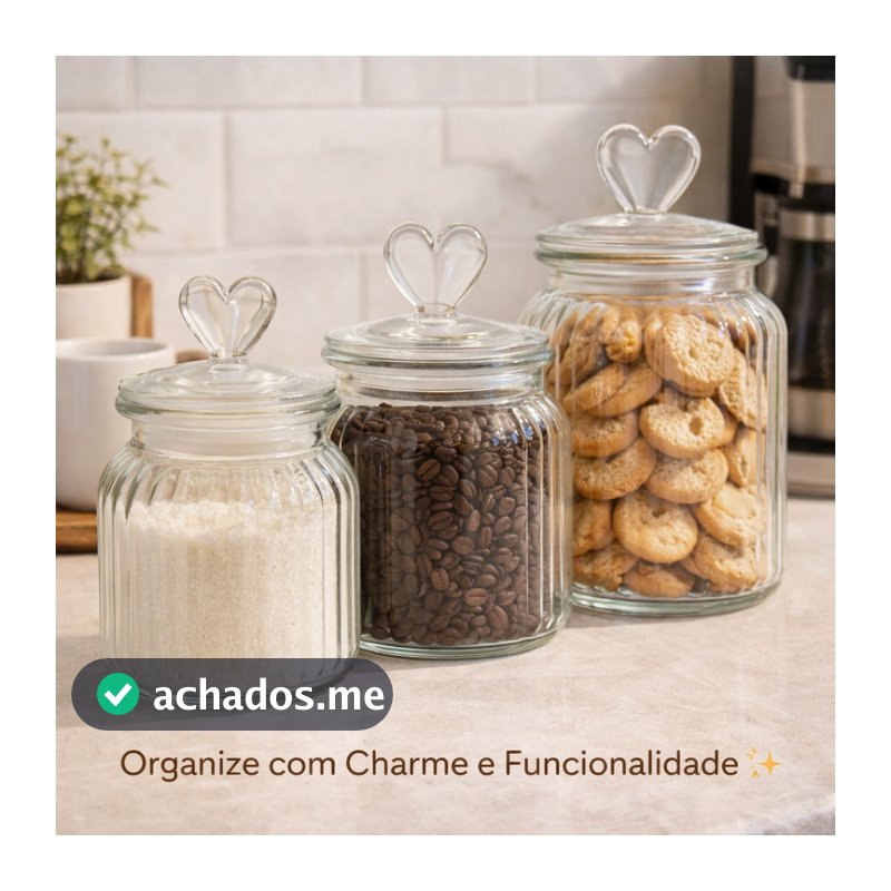 Pote de Vidro Hermético Com Tampa De Coração – Organize Com Amor