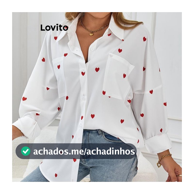 Lovito Casual Blusa Com Estampa Em Formato De Coração Solta Ampla Para Mulheres LNL72073