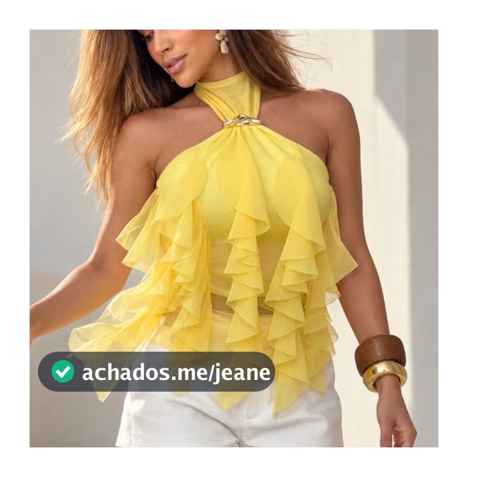 Blusa Bata Feminina Tule Babados em Camadas Gola Alta com Fivela Dourada Bojo Frente Única Costas Nuas Festa Elegante Ta
