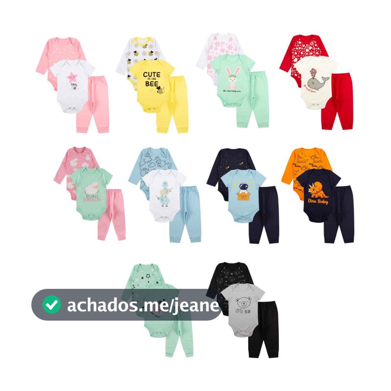 Kit Body roupa De Bebe 12 Peças Body Manga Longa e Curta e Calça Algodão Menino ou Menina