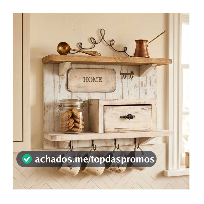 Prateleira Rustica De Parede Organizador Porta Canecas Cantinho Do Cafe Farmhouse