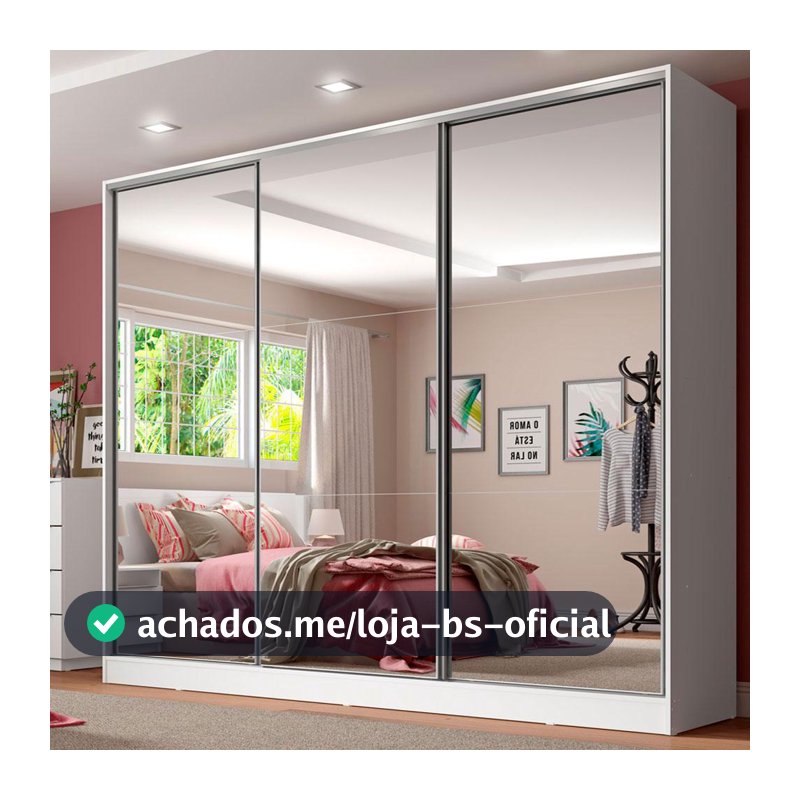 Guarda Roupa Casal 100% MDF com Espelho 3 Portas de Correr Madesa Royale