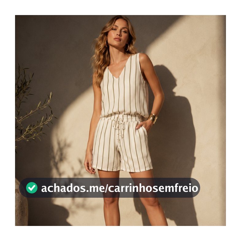 Conjunto Feminino Short e Blusa Decote V com Bolsos e Cintura Elástica