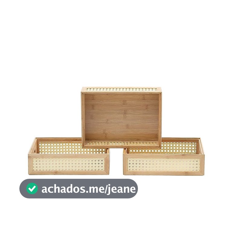 Kit 3 Caixas Organizadoras Empilháveis de Bambu E Palhinha 32cm - Oikos