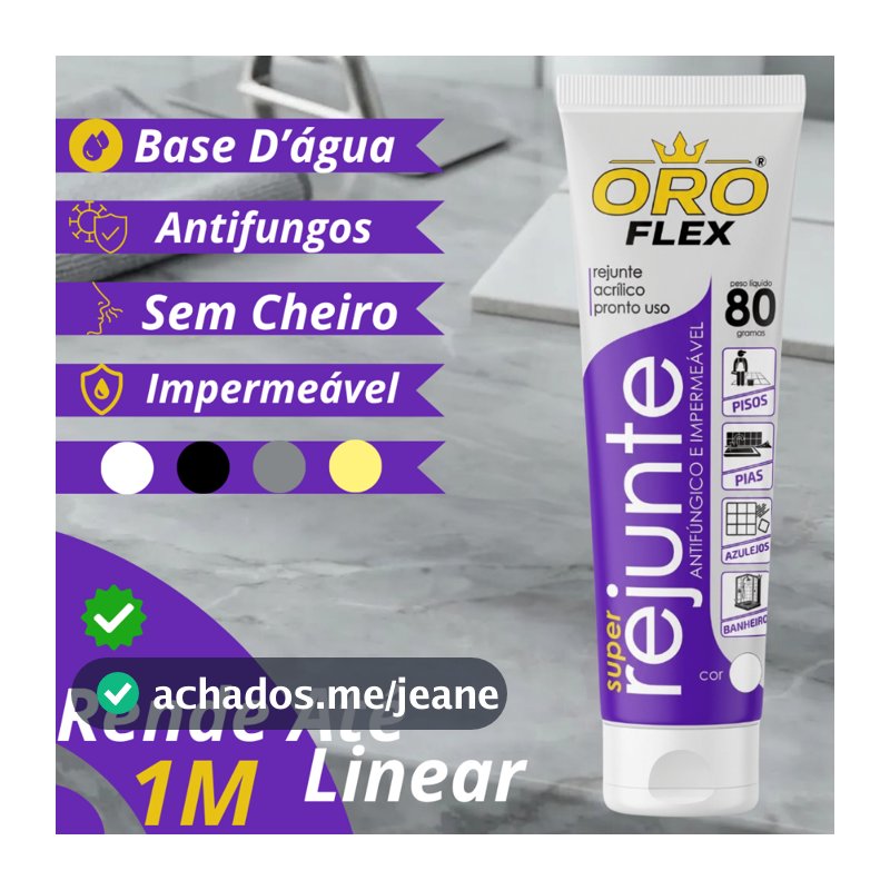 Rejunte Acrílico Oroflex Não Amarela Ultra Resistente Umidade Impermeável Banheiro Piso Bisnaga Cores 80g