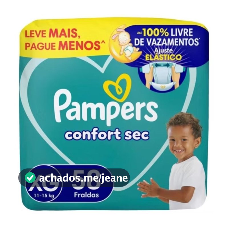 Fraldas Pampers Confort Sec Tamanho XG Pack com 58 Unidades – Proteção Antivazamento e Absorção Superior