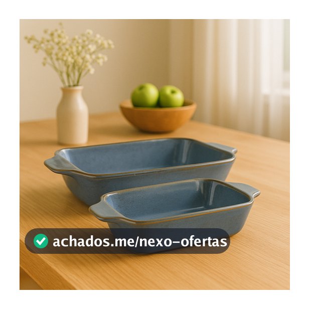 Kit Duplo 1 Travessa Média e 1 Pequena Com Alça Retangular Cerâmica Louça Decoração Cozinha