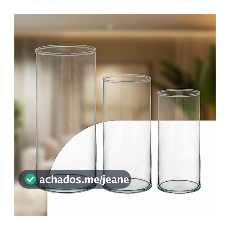 Trio de Tubos Vasos Decorativos em Vidro Grosso Centro de Mesa Flor Natural Casa Escritório