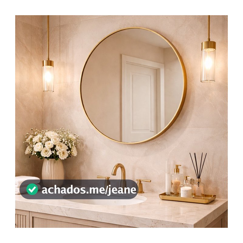 Espelho Redondo Moldura 80cm + Kit Instalação Decoração Sala Banheiro Lavabo Casa Quarto Hall Loja
