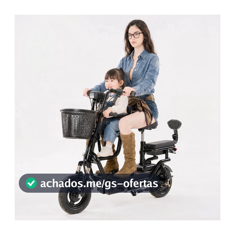 SKYBOARD Bicicleta Elétrica Familiar 3 Lugares Assento Bebê 1-3 Anos Dupla Proteção Cesto 110x92x30cm 48V12Ah