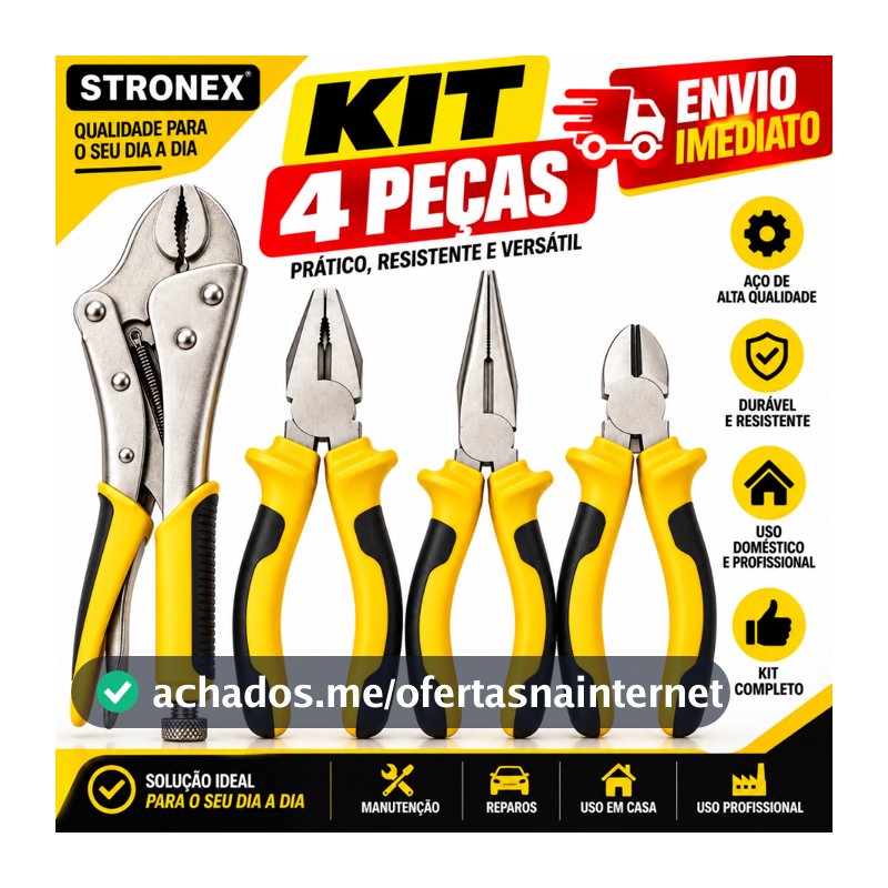 KIT JOGO DE 4 ALICATES PROFISSIONAL ALICATE DE PRESSÃO UNIVERSAL BICO CORTE DIAGONAL 10 JOGO DE FERRAMENTAS COM CHAVINHA